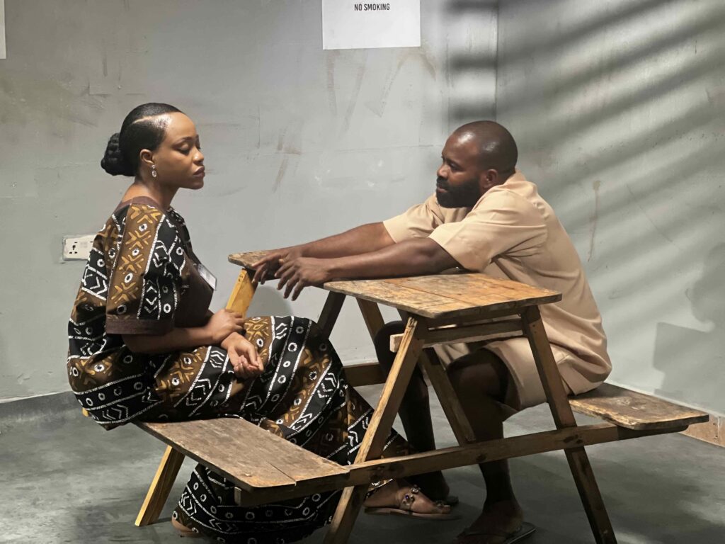 Gabriel Afolayan with Uche Montana on the set of Zulumoke Oyibo's 'The Betrayed'